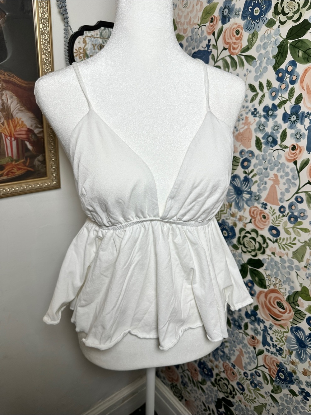 Women’s White Peplum V-Neck Camisole Top